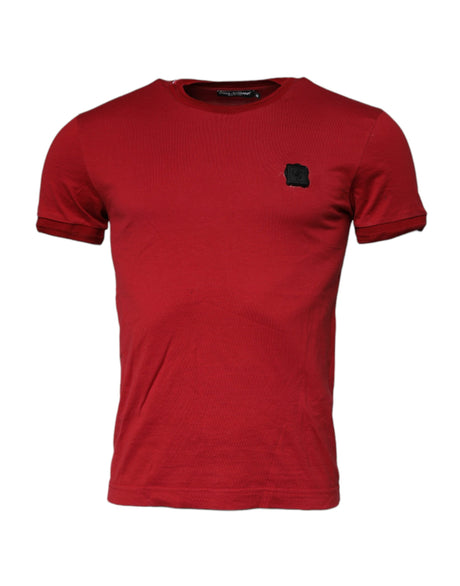 Dolce & Gabbana Red Logo Plaque Cotton Men Crew Neck T-shirt