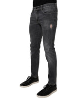 Dolce & Gabbana Dark Gray Washed Cotton Skinny Men Denim Jeans