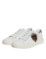 Dolce & Gabbana White Leather Heart Embellished Sneakers Shoes
