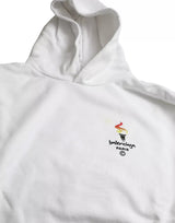 Balenciaga White Cotton Logo Hooded Pullover Oversize Sweater