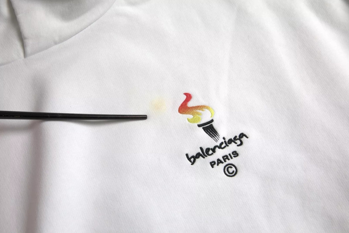 Balenciaga White Cotton Logo Hooded Pullover Oversize Sweater