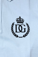 Dolce & Gabbana Sky Blue Cotton Crown Collared Polo T-shirt