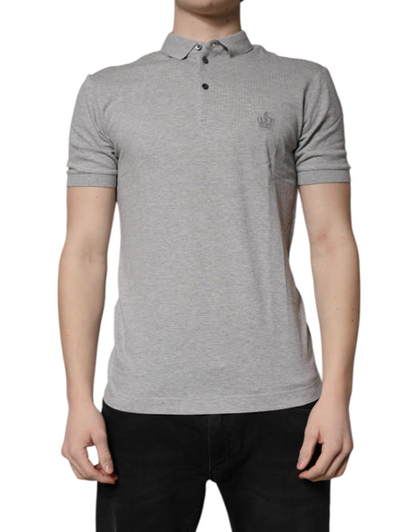 Dolce & Gabbana Gray Crown Cotton Men Polo Shirt T-shirt