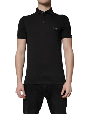 Dolce & Gabbana Dark Gray Logo Plaque Cotton Men Polo Shirt T-shirt