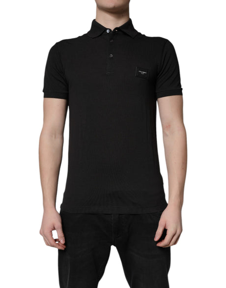 Dolce & Gabbana Dark Gray Logo Plaque Cotton Men Polo Shirt T-shirt