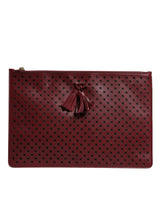 Dolce & Gabbana Burgundy Black Logo Embellished Men Zip Flat Pouch Bag