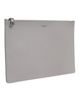 Dolce & Gabbana Gray Solid Leather DG Logo Men Clutch Zip Pouch Bag
