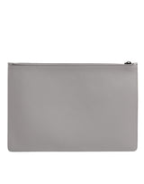 Dolce & Gabbana Gray Solid Leather DG Logo Men Clutch Zip Pouch Bag