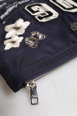 Dolce & Gabbana Blue DG Logo Patch Embellished Pouch Clutch Bag