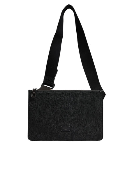 Dolce & Gabbana Black Leather Logo Plaque Purse Fanny Pack Bag
