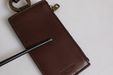 Dolce & Gabbana Brown Calf Leather Lanyard Logo Card Holder Wallet
