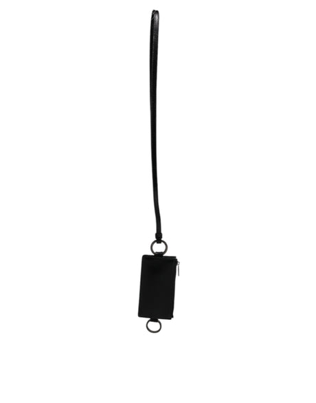 Dolce & Gabbana Black Calf Leather Lanyard Logo Card Holder Wallet