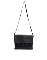 Dolce & Gabbana Black Logo Plaque Leather Messenger Shoulder Strap Bag