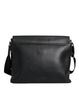 Dolce & Gabbana Black Logo Plaque Leather Messenger Shoulder Strap Bag