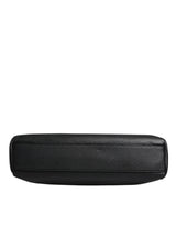 Dolce & Gabbana Black Logo Plaque Leather Messenger Shoulder Strap Bag