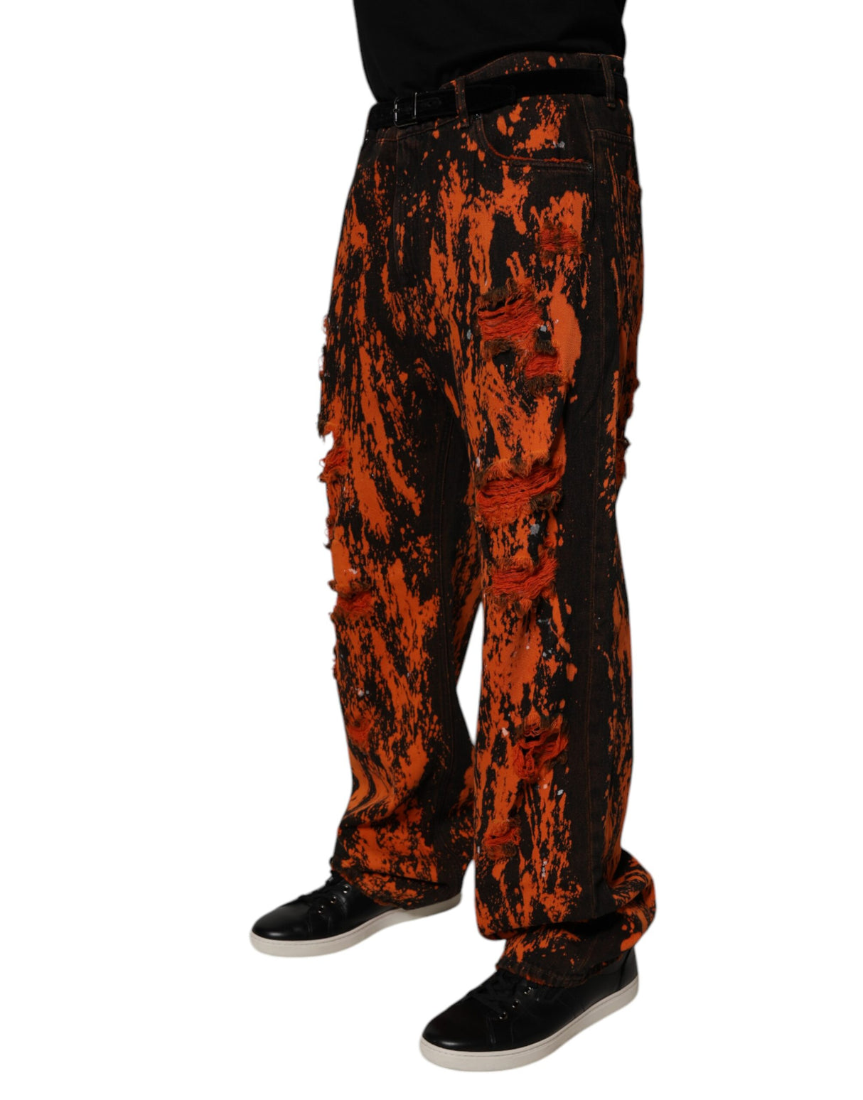 Dolce & Gabbana Black Red Tie Dye Cotton Straight Denim Jeans