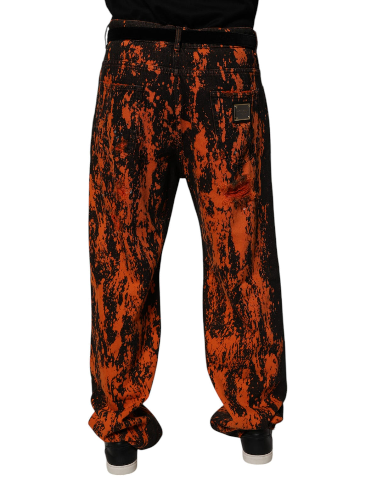 Dolce & Gabbana Black Red Tie Dye Cotton Straight Denim Jeans
