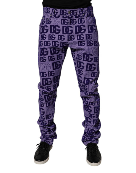 Dolce & Gabbana Purple Logo Monogram Cotton Skinny Denim Jeans