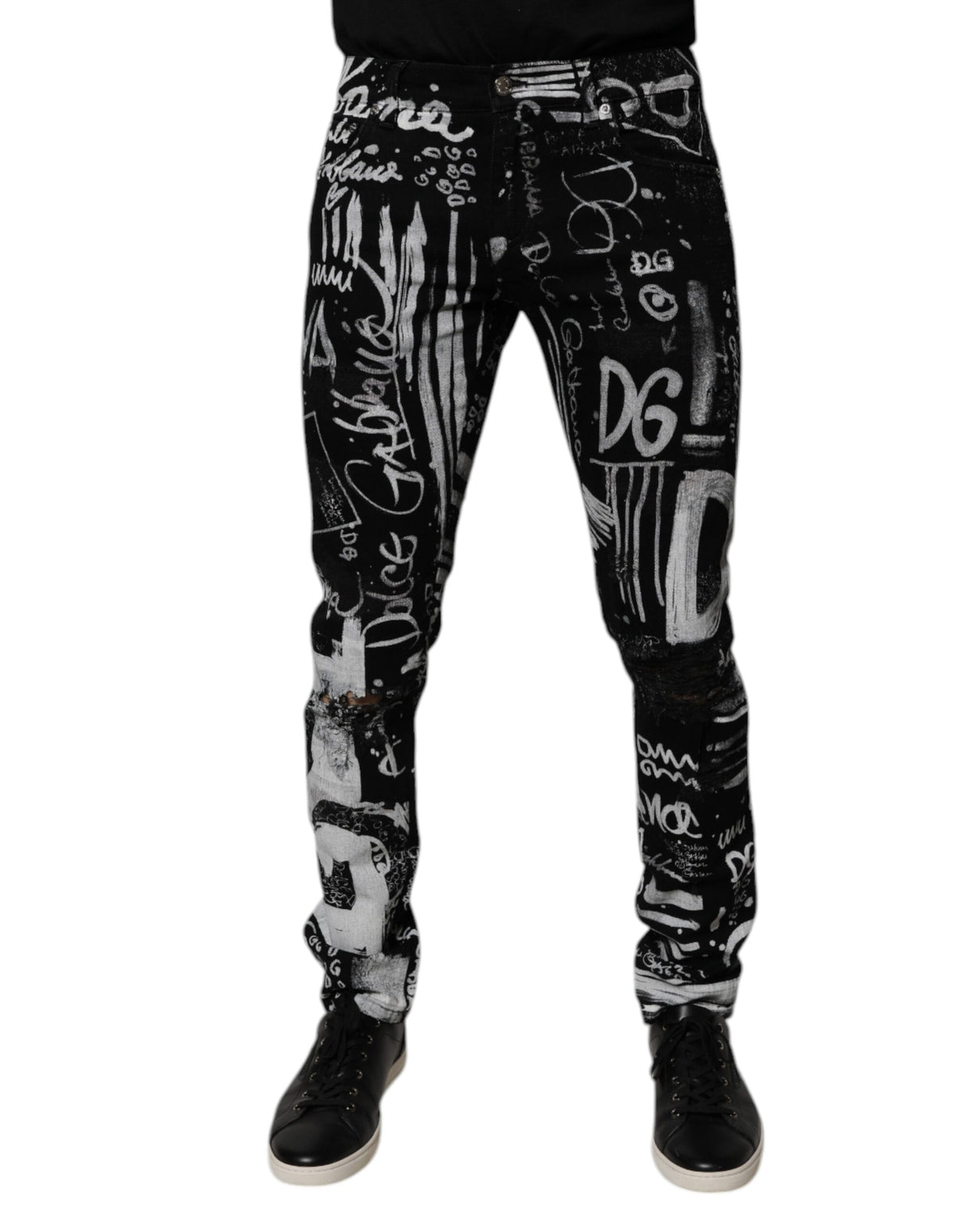 Dolce & Gabbana Black Cotton Logo Print Skinny Denim Jeans