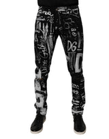 Dolce & Gabbana Black Cotton Logo Print Skinny Denim Jeans