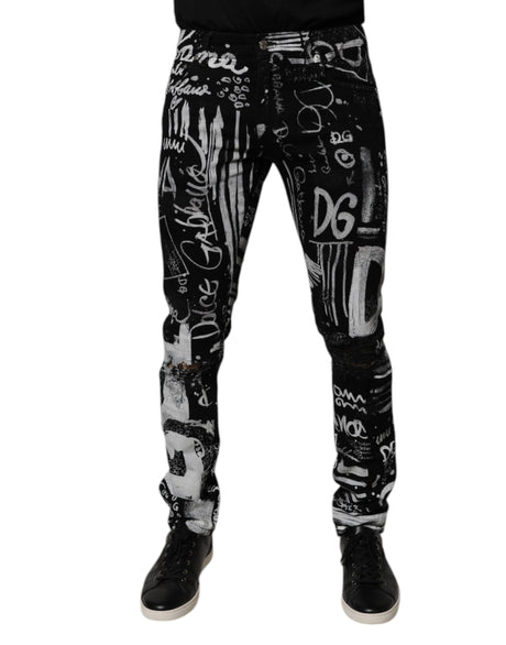 Dolce & Gabbana Black Cotton Logo Print Skinny Denim Jeans
