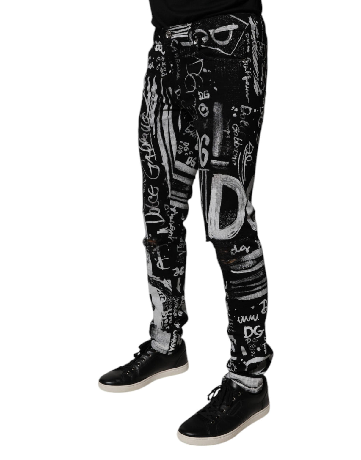 Dolce & Gabbana Black Cotton Logo Print Skinny Denim Jeans