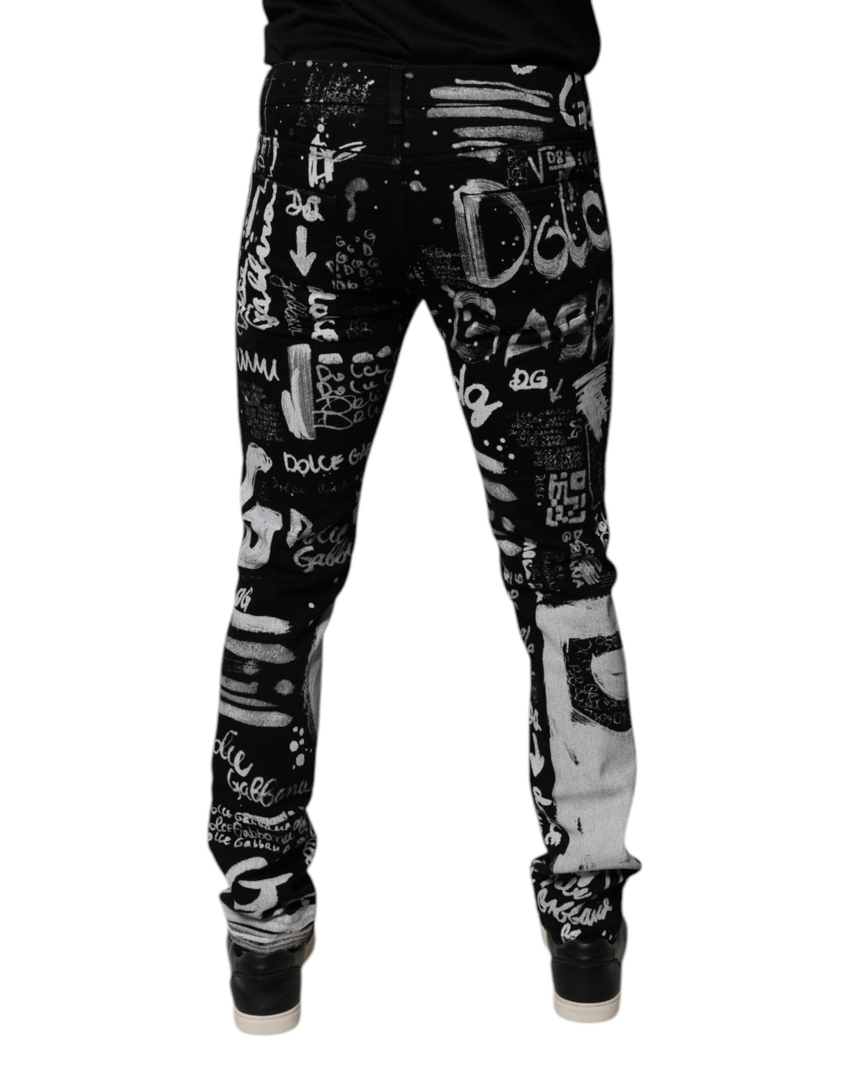Dolce & Gabbana Black Cotton Logo Print Skinny Denim Jeans