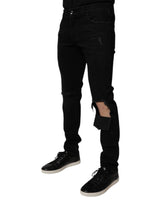 Dolce & Gabbana Black Ripped Cotton Skinny Men Denim Jeans