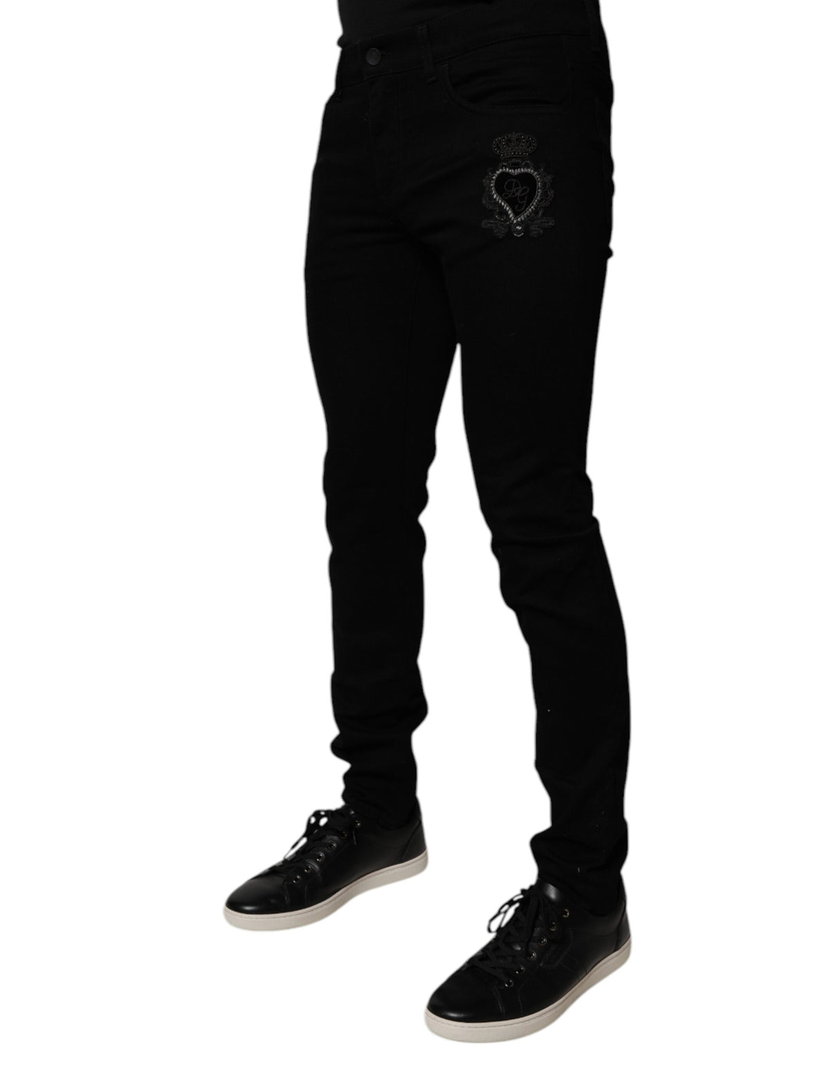 Dolce & Gabbana Black Sacred Heart Cotton Skinny Denim Jeans