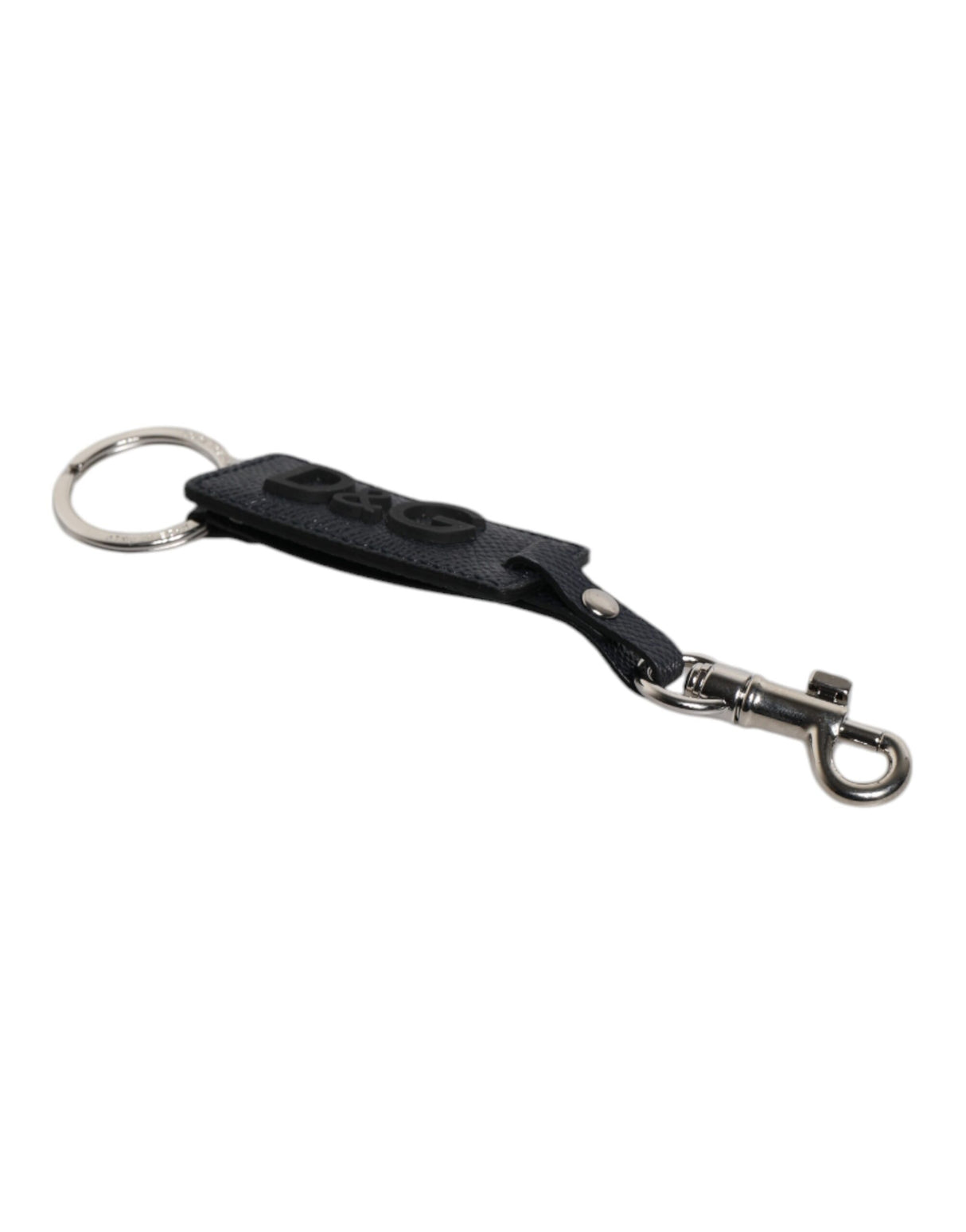 Dolce & Gabbana Blue Calf Leather DG Logo Silver Brass Keyring Keychain