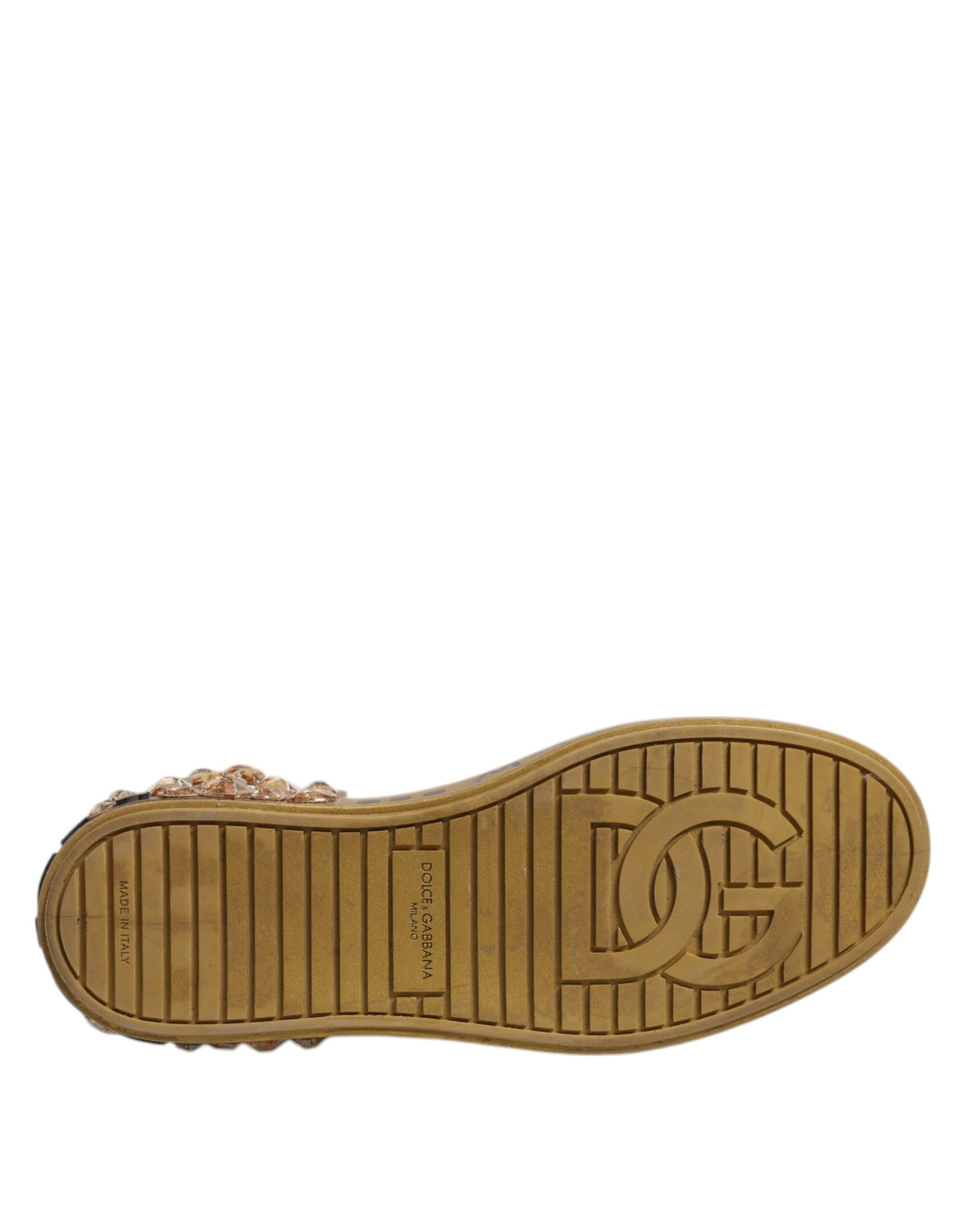 Dolce & Gabbana White Gold Crystal Logo Portofino Sneakers  Shoes