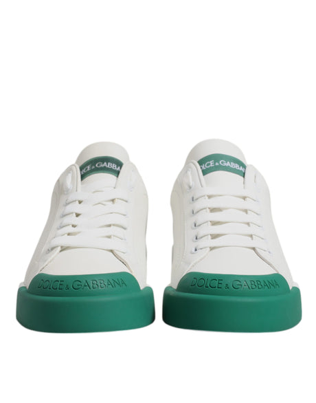 Dolce & Gabbana White Green Leather Low Top Men Sneakers Shoes