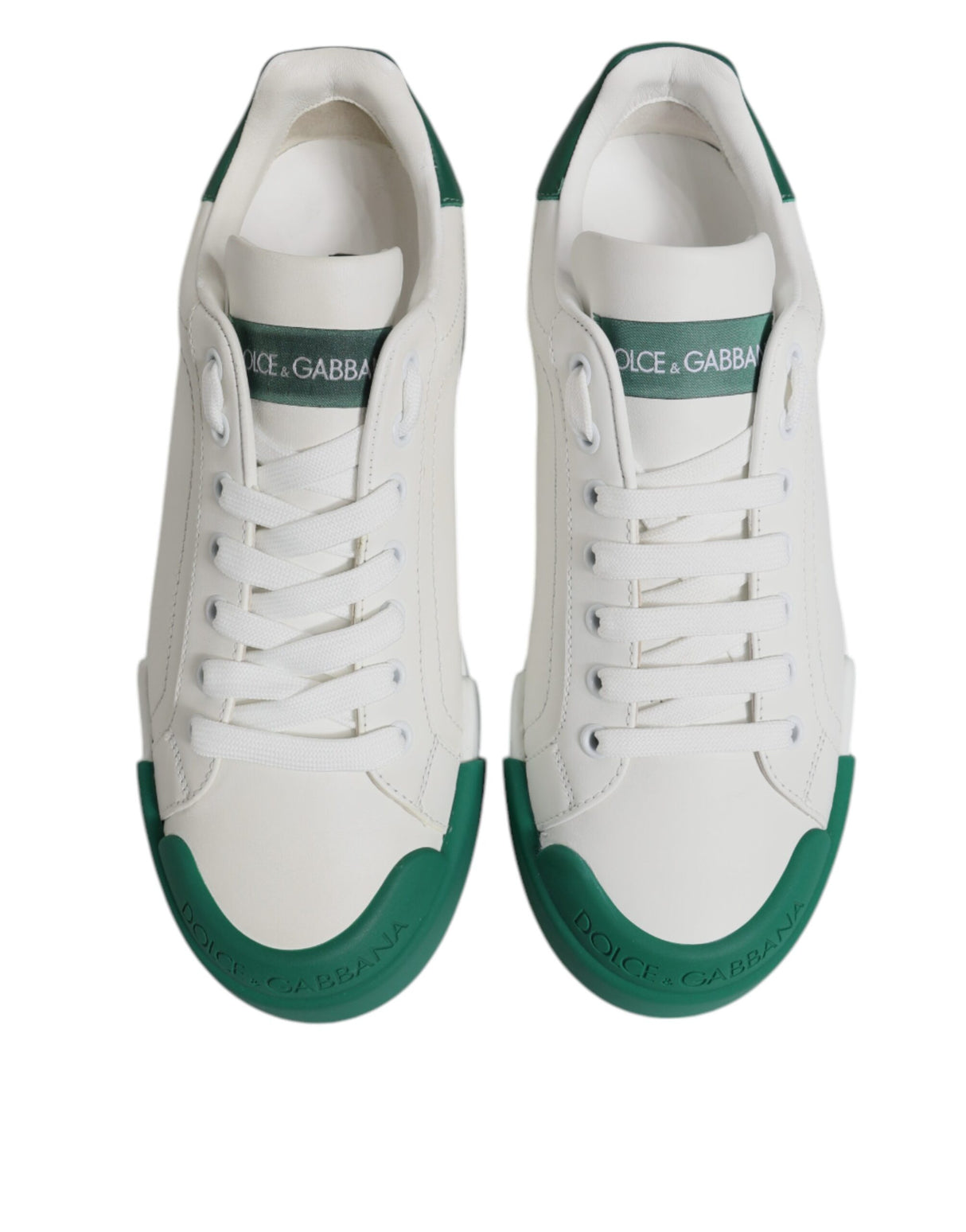 Dolce & Gabbana White Green Leather Low Top Men Sneakers Shoes