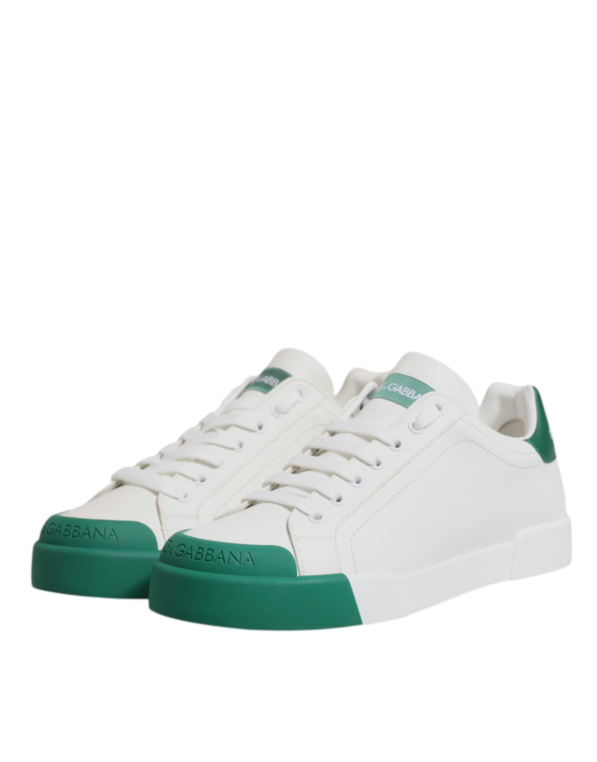 Dolce & Gabbana White Green Leather Low Top Men Sneakers Shoes