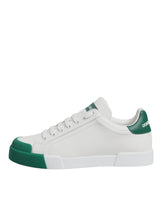 Dolce & Gabbana White Green Leather Low Top Men Sneakers Shoes