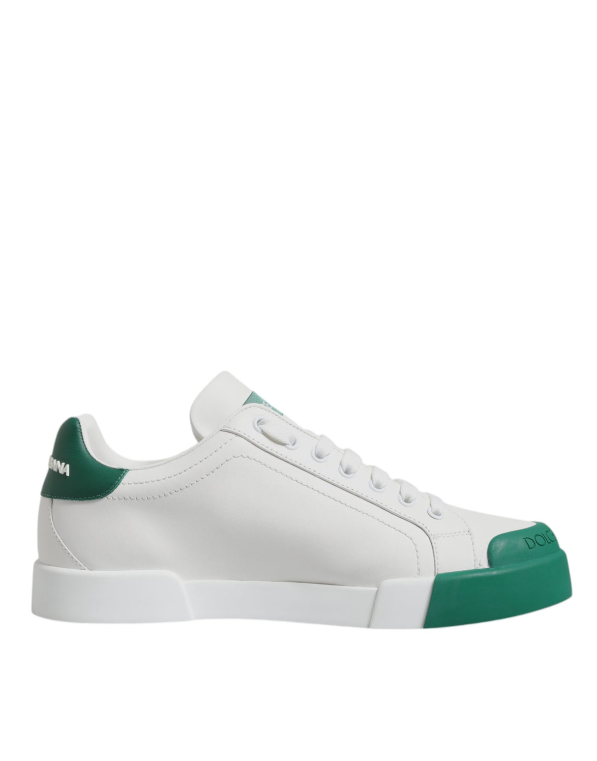 Dolce & Gabbana White Green Leather Low Top Men Sneakers Shoes