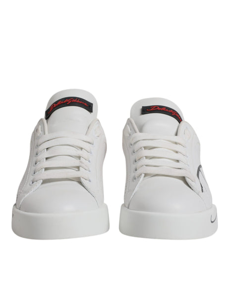 Dolce & Gabbana White Red Leather Low Top Sneakers Shoes