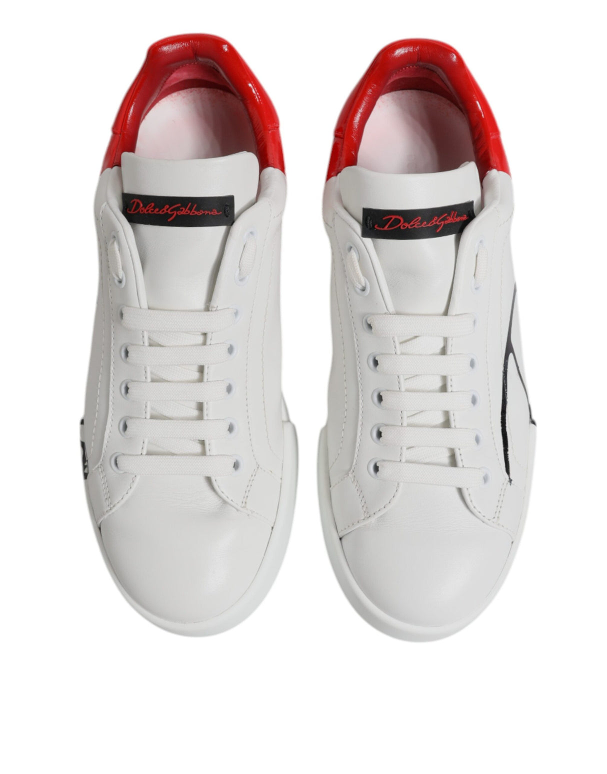 Dolce & Gabbana White Red Leather Low Top Men Sneakers Shoes