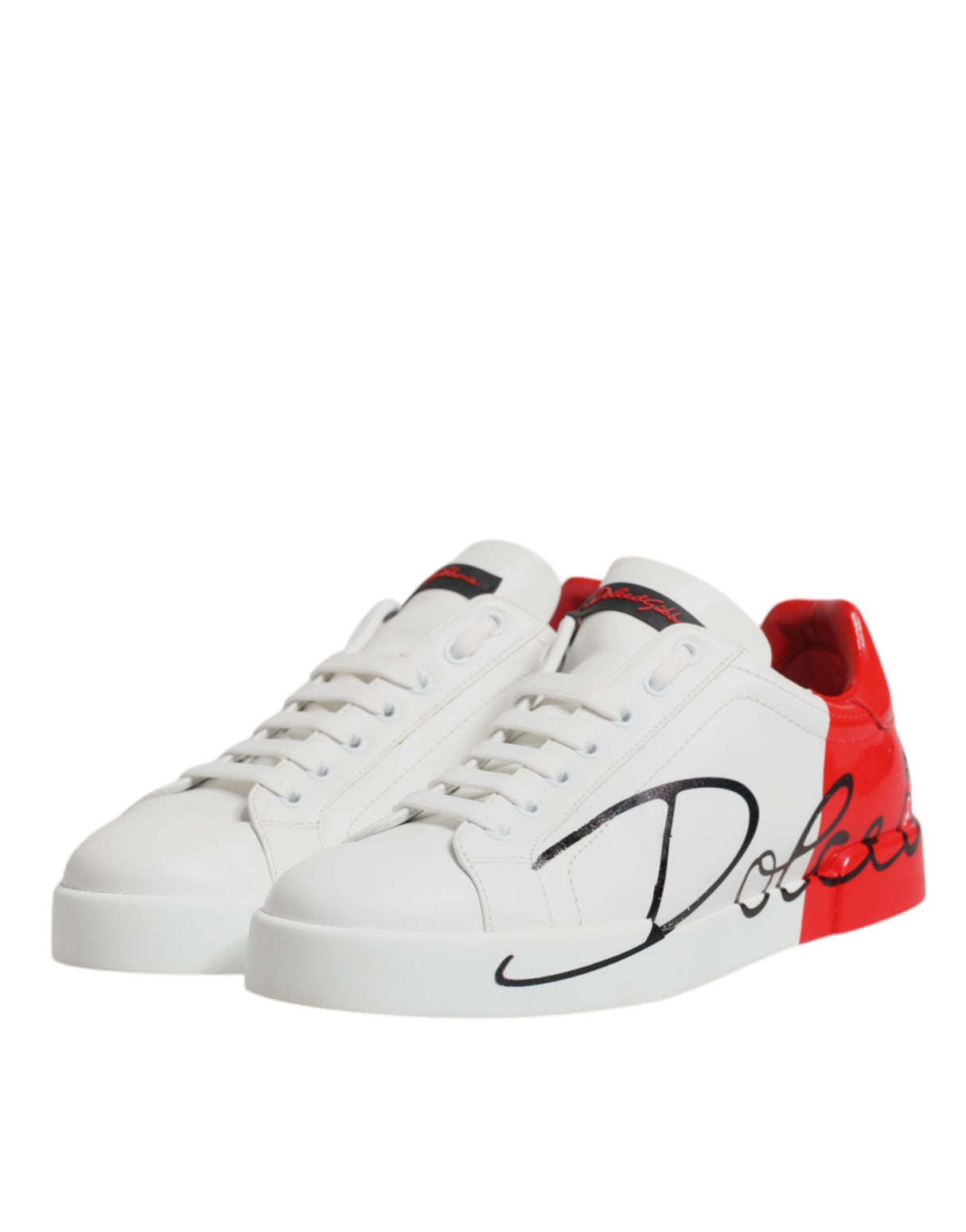 Dolce & Gabbana White Red Leather Low Top Men Sneakers Shoes