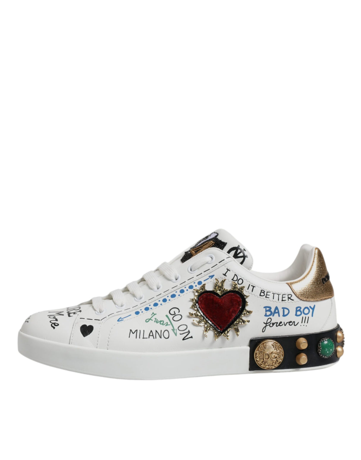 Dolce & Gabbana White Sacred Heart Patch Sneakers Shoes