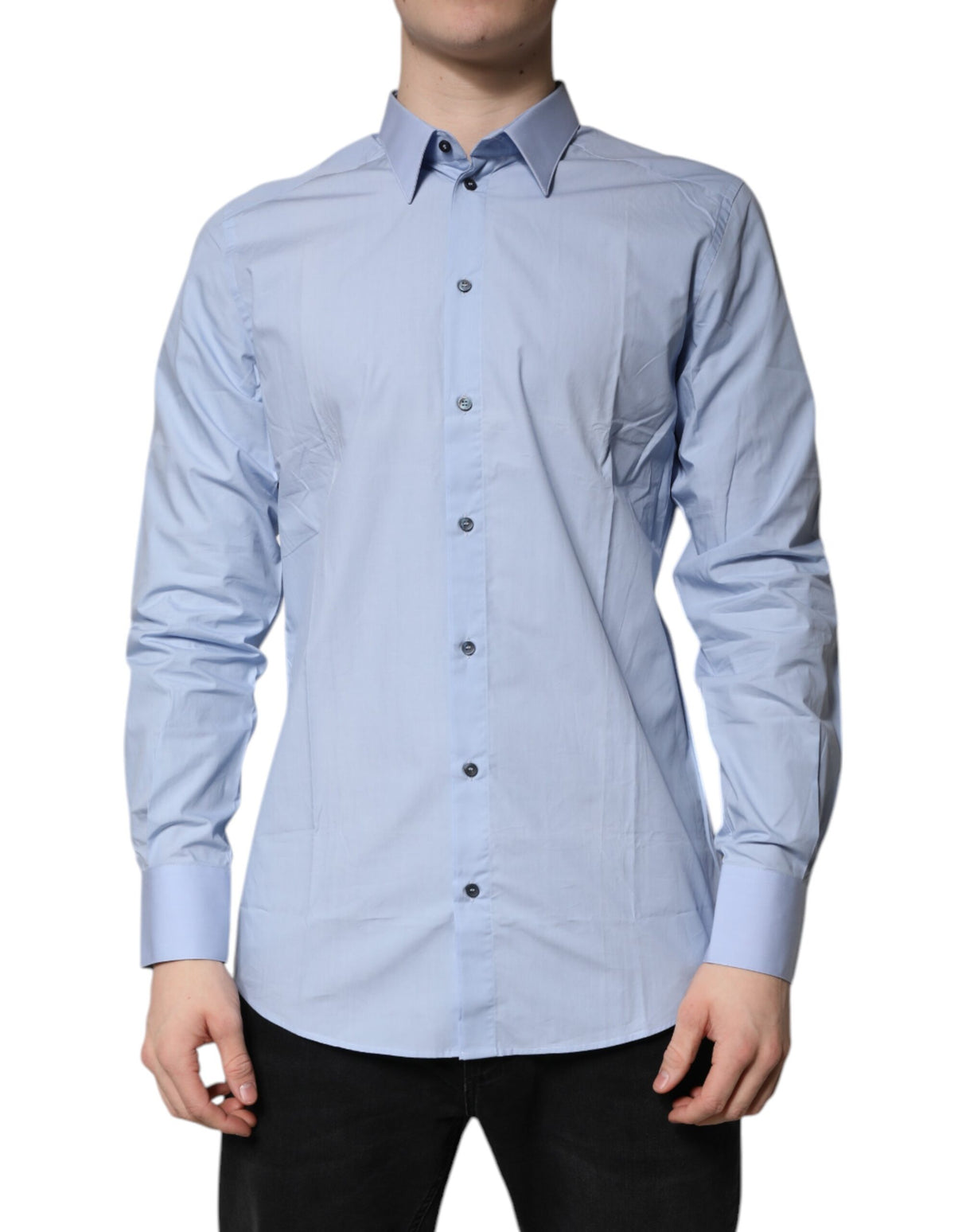 Dolce & Gabbana Light Blue Cotton GOLD Dress Formal Shirt