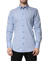 Dolce & Gabbana Light Blue Cotton GOLD Dress Formal Shirt