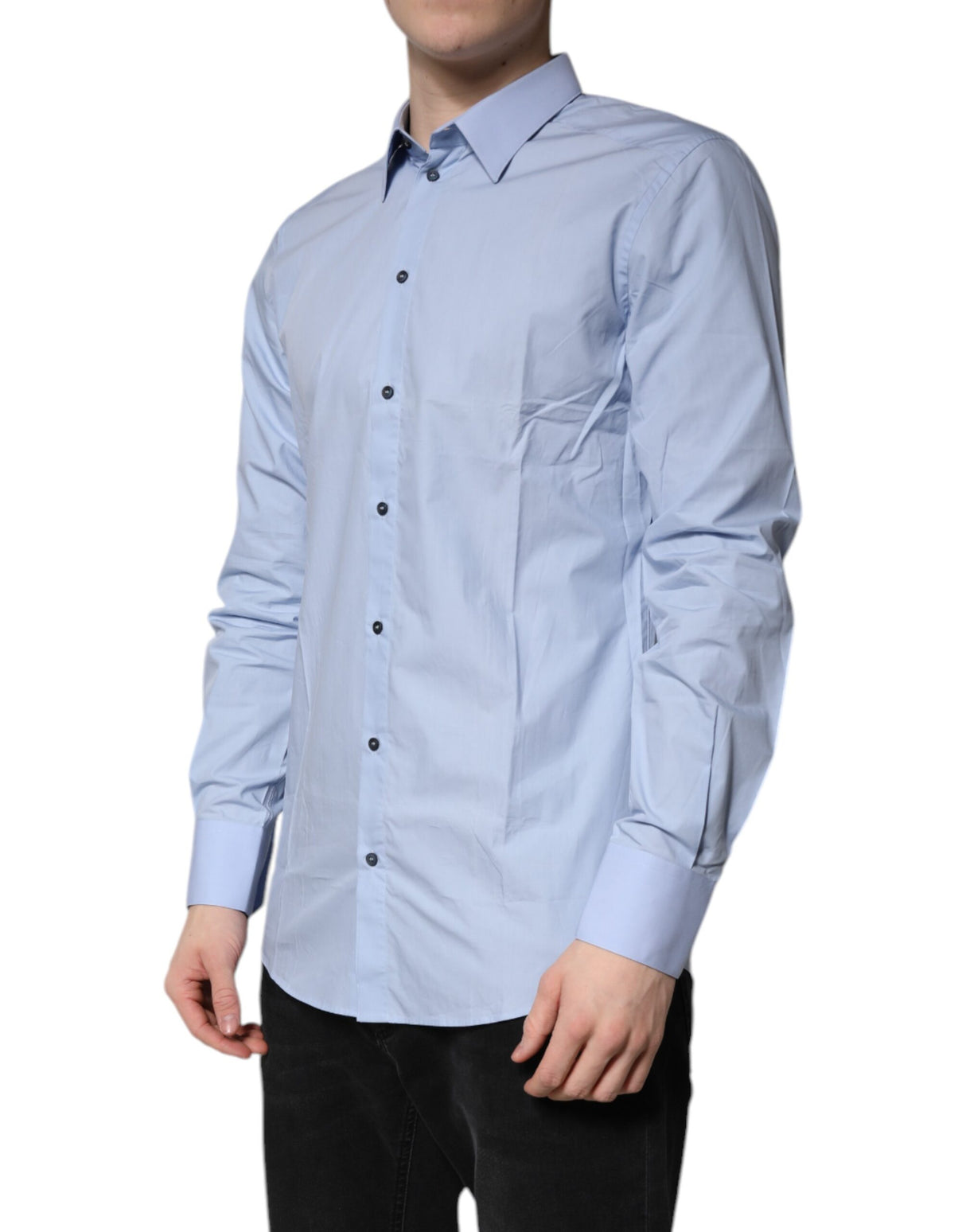 Dolce & Gabbana Light Blue Cotton GOLD Dress Formal Shirt