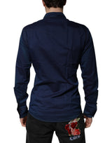 Dolce & Gabbana Dark Blue Cotton GOLD Dress Formal Shirt