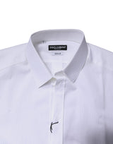 Dolce & Gabbana White Cotton Collared GOLD Dress Formal Shirt