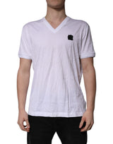 Dolce & Gabbana White Cotton Logo Patch V-neck Tee T-shirt