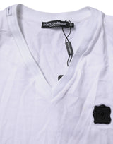 Dolce & Gabbana White Cotton Logo Patch V-neck Tee T-shirt