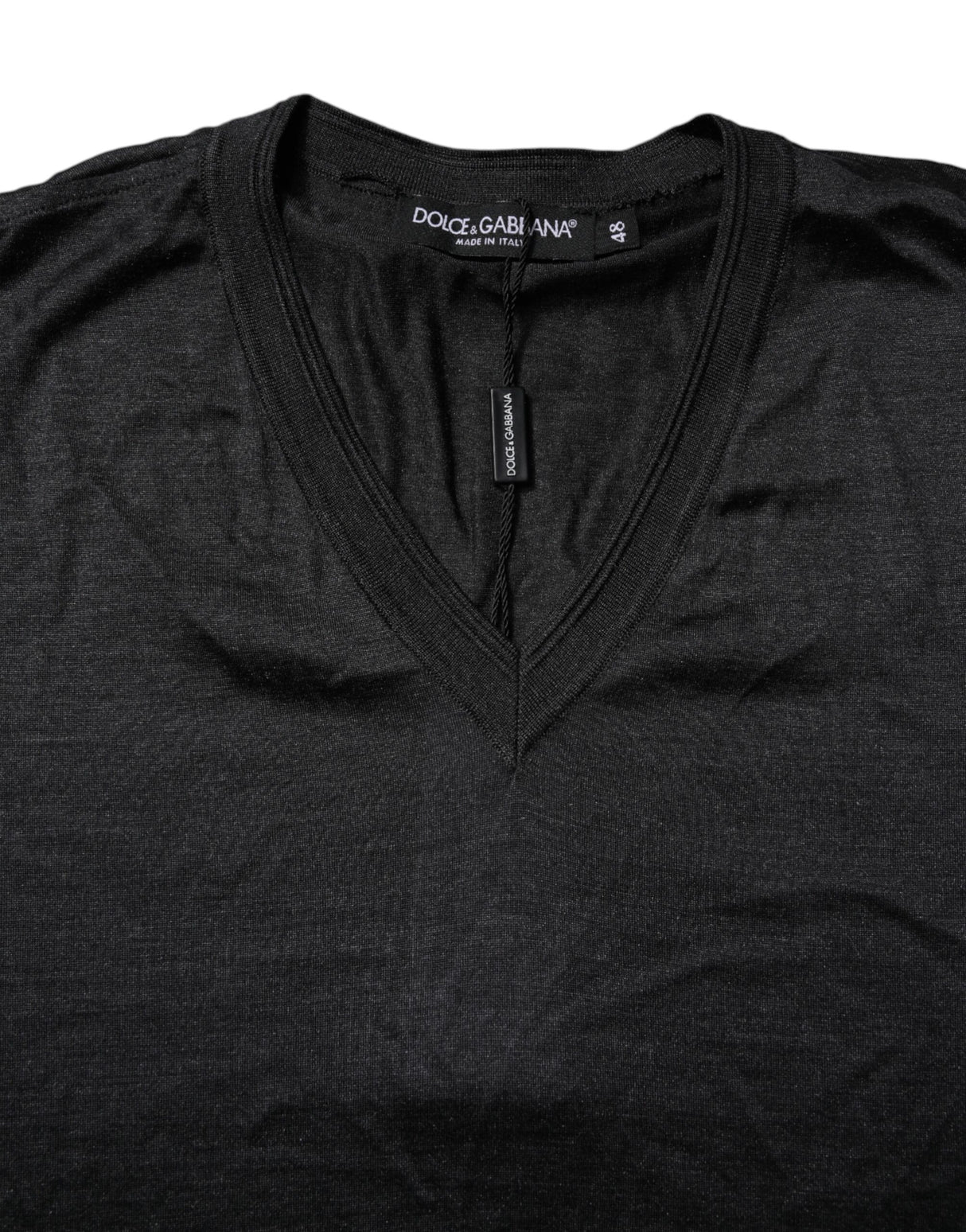 Dolce & Gabbana Dark Gray Silk V-neck Short Sleeves T-shirt