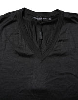 Dolce & Gabbana Dark Gray Silk V-neck Short Sleeves T-shirt