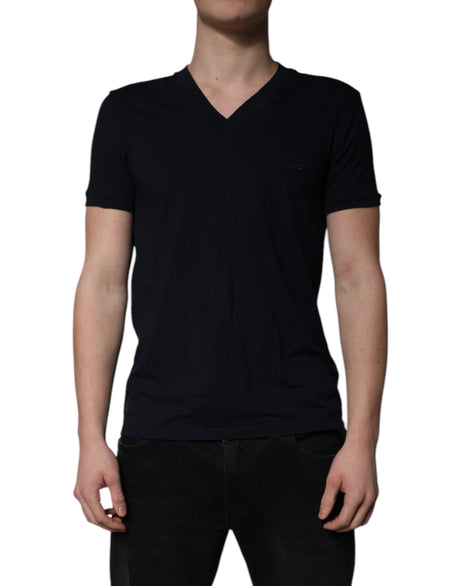 Dolce & Gabbana Black Cotton V-neck Short Sleeves Underwear T-shirt